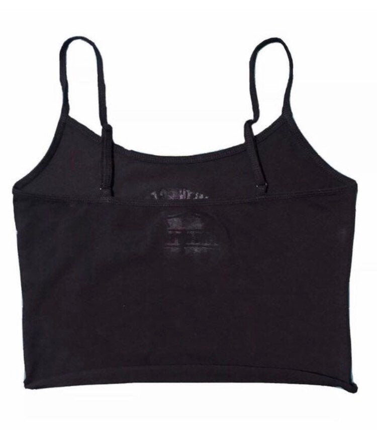 Black cotton blend cropped tank top Exciting Harley Davidson print