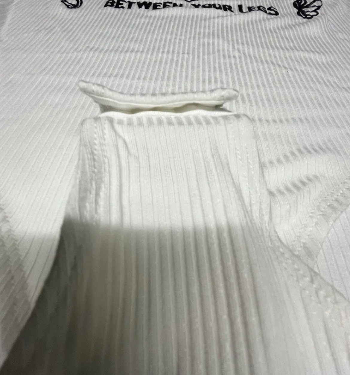 Put something exciting between your legs White ribbed BodySuit