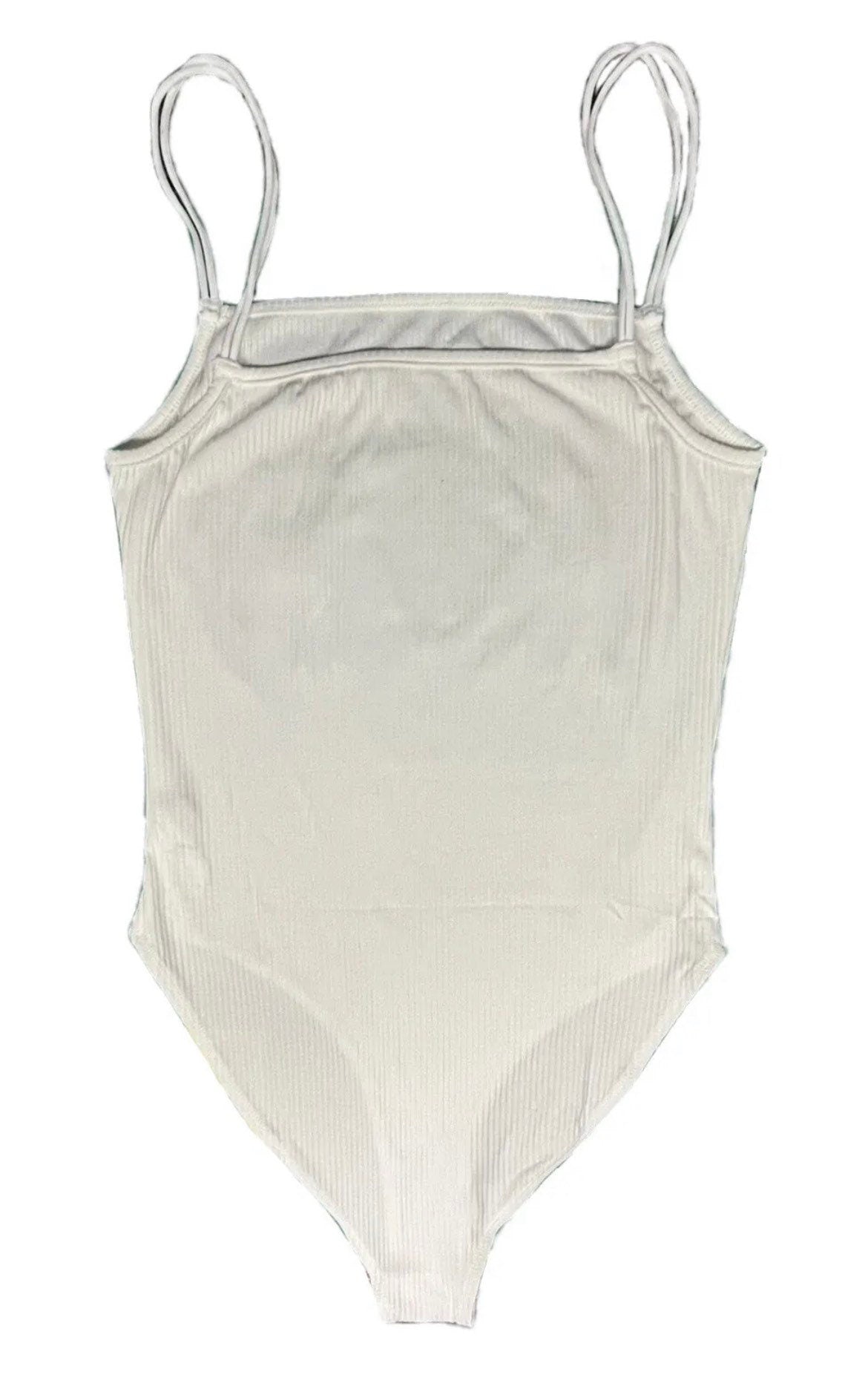 Put something exciting between your legs White ribbed BodySuit