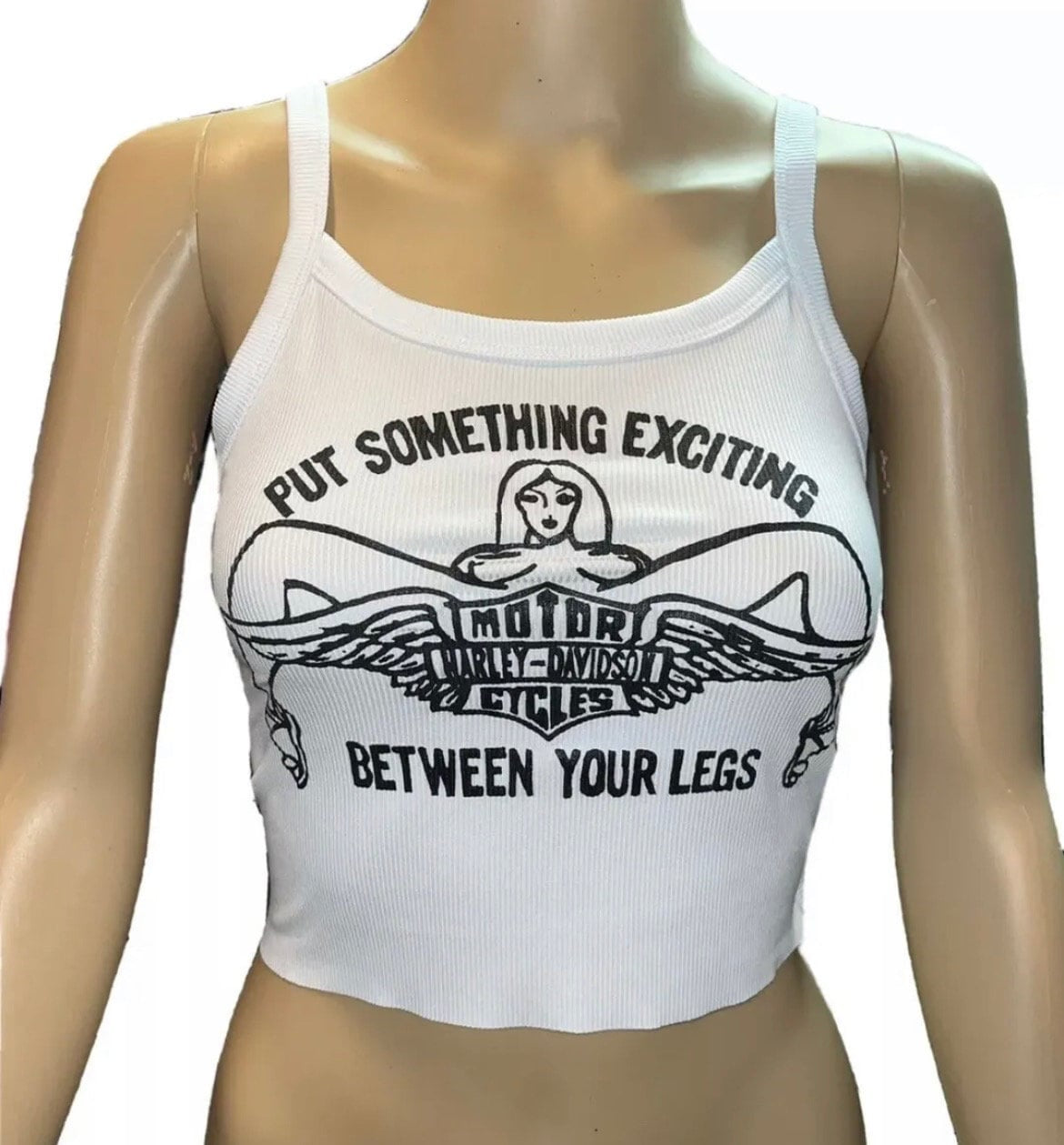 PUT SOMETHING EXCITING BETWEEN YOUR LEGS Ribbed cropped tank top