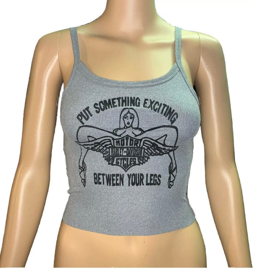 PUT SOMETHING EXCITING BETWEEN YOUR LEGS Ribbed cropped tank top