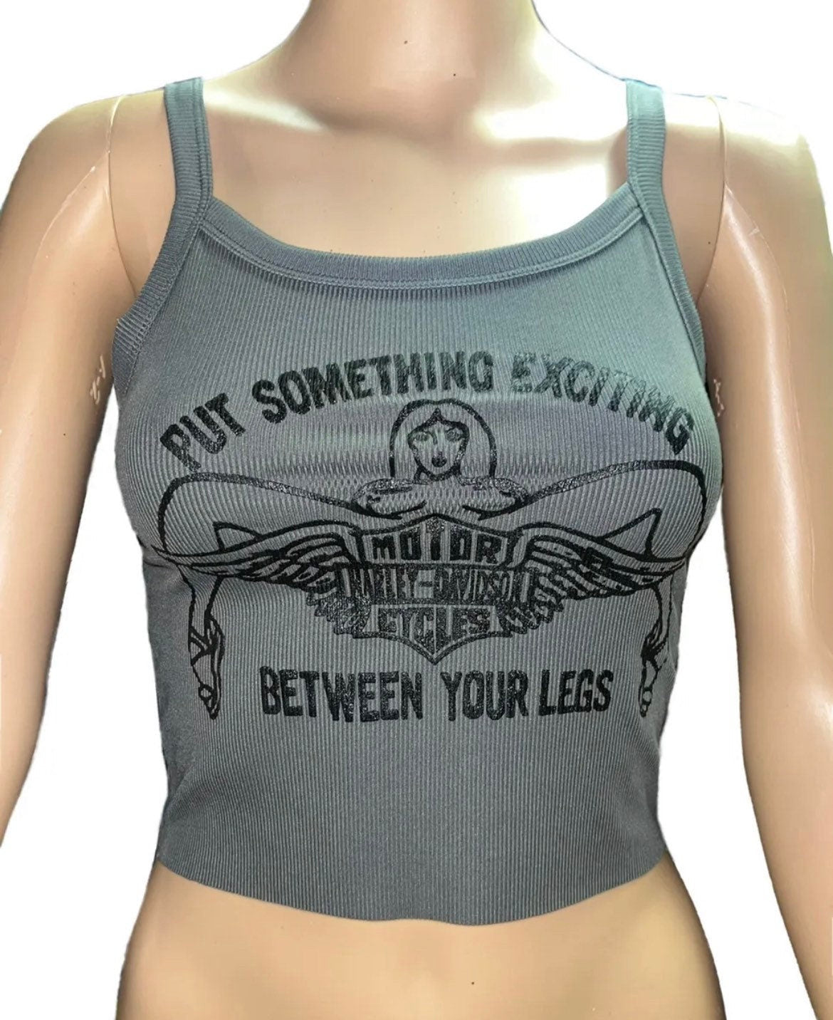 PUT SOMETHING EXCITING BETWEEN YOUR LEGS Ribbed cropped tank top