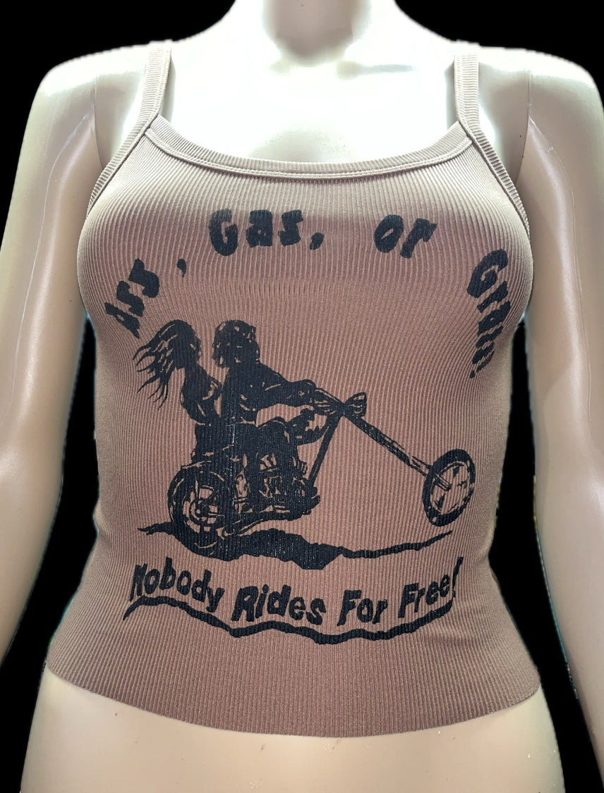 Ass Gas or Grass nobody rides for free Ribbed Cropped Tank Top