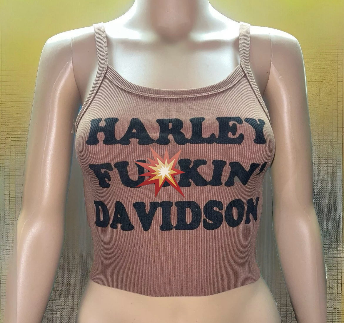 Harley Fuckin Davidson light brown ribbed cropped tank top