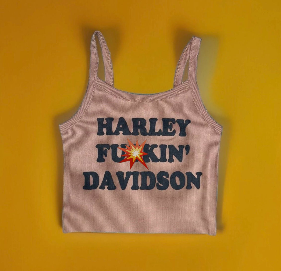 Harley Fuckin Davidson light brown ribbed cropped tank top