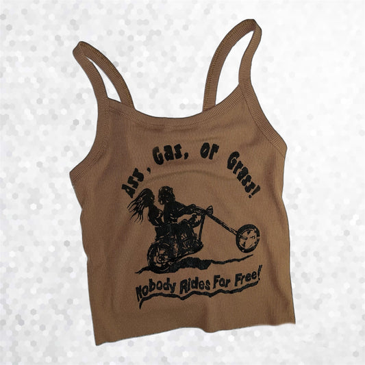 Ass Gas or Grass nobody rides for free Ribbed Cropped Tank Top