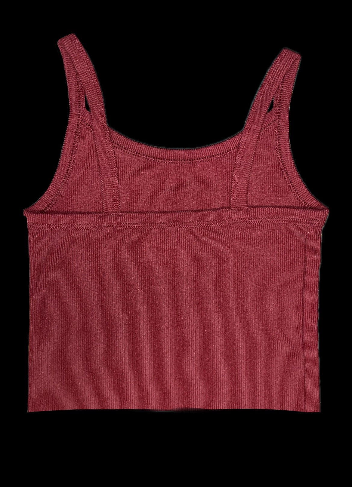 Maroon red ribbed cropped tank top with a gold vintage Harley Davidson print