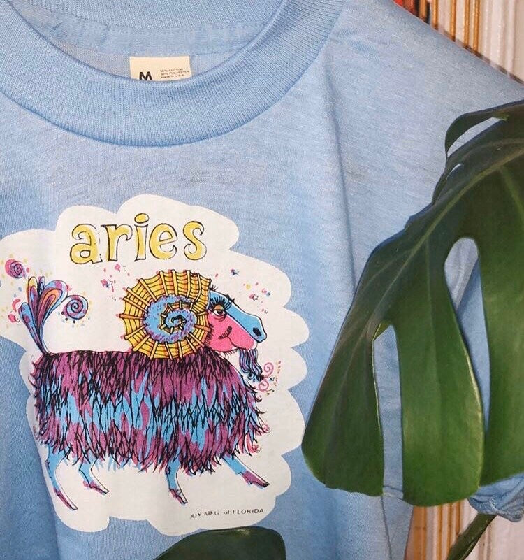 Aries zodiac Deadstock Screen Stars Cropped T-shirt With Vintage heat transfer Single Stitch