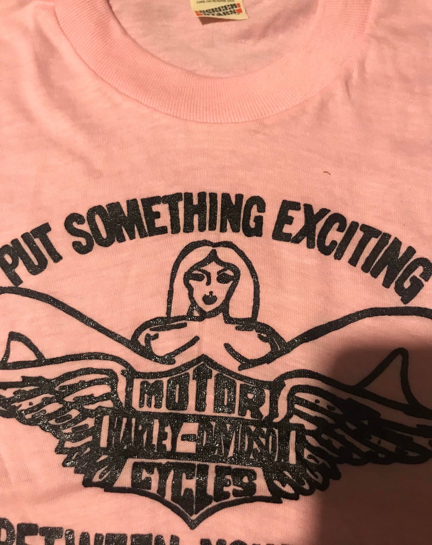 Put something exciting pink Deadstock Screen Stars Cropped T-shirt  Single Stitch