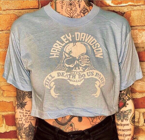 Vintage Deadstock Screen Stars Cropped T-shirt Harley Davidson Single Stitch