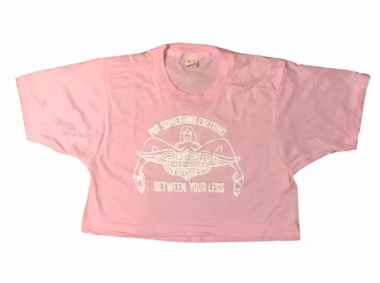 Put something exciting pink Deadstock Screen Stars Cropped T-shirt  Single Stitch