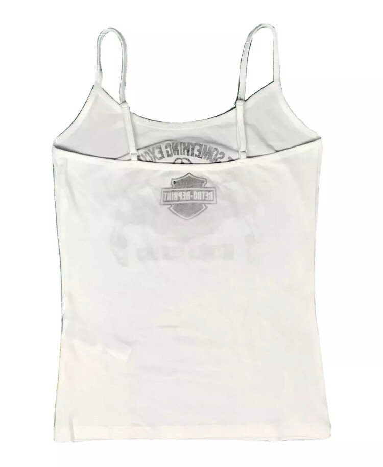 White camisole tank top with a vintage Harley Davidson print