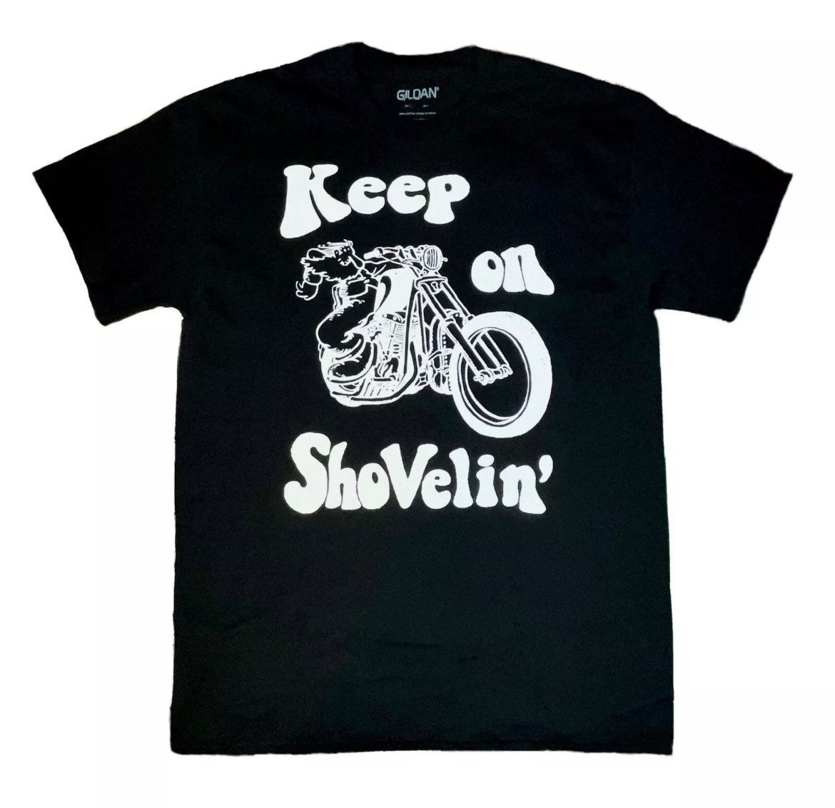 Keep on Shovlin' Shovelhead Motorcycle Biker shirt Black