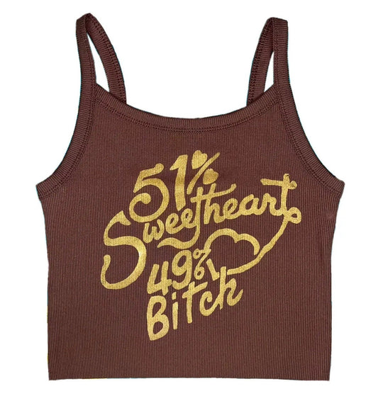 70s Style Ribbed Cropped Tank Top 51% Sweetheart 49% Bitch